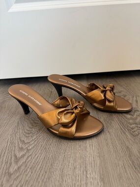 Athena Alexander Metallic Bronze Knot-Front Satin Kitten Heels
